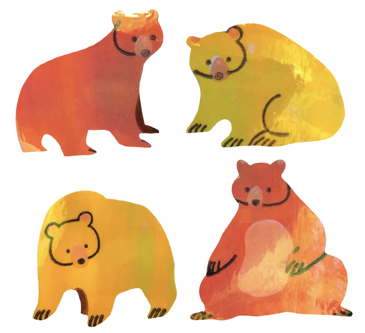 4 stickers of pastel bear doodles